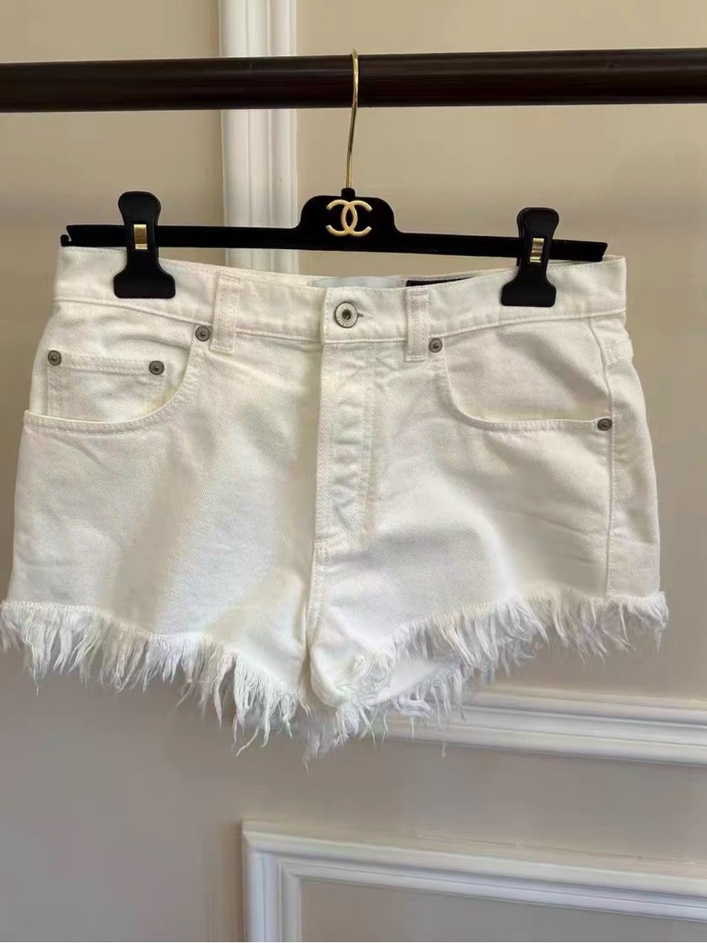 Loewe White Frayed-Hem Denim Shorts